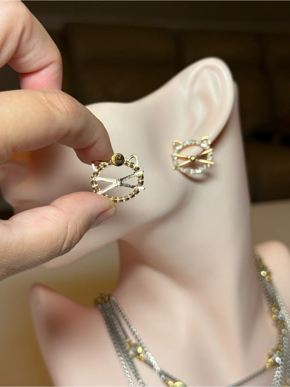 Gold Cat Outline Crystal Stud Earrings - Women's Fashion Jewelry